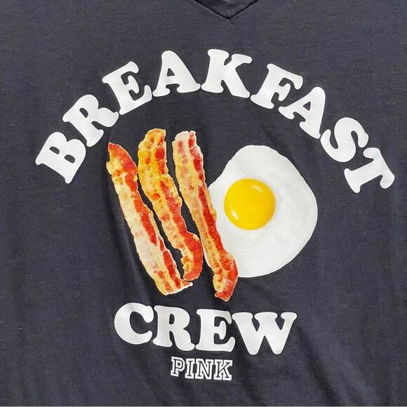 Pink Victoria's Secret Breakfast Crew Charcoal Gray Short Sleeve Tee - Small - Picture 2 of 9